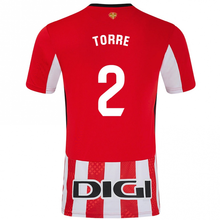 Enfant Football Maillot Maddi Torre #2 Rouge Blanc Tenues Domicile 2024/25