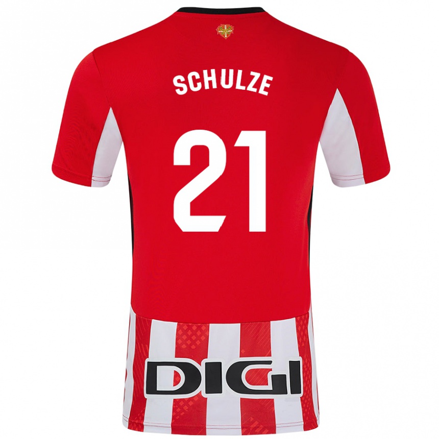 Enfant Football Maillot Bibiane Schulze #21 Rouge Blanc Tenues Domicile 2024/25