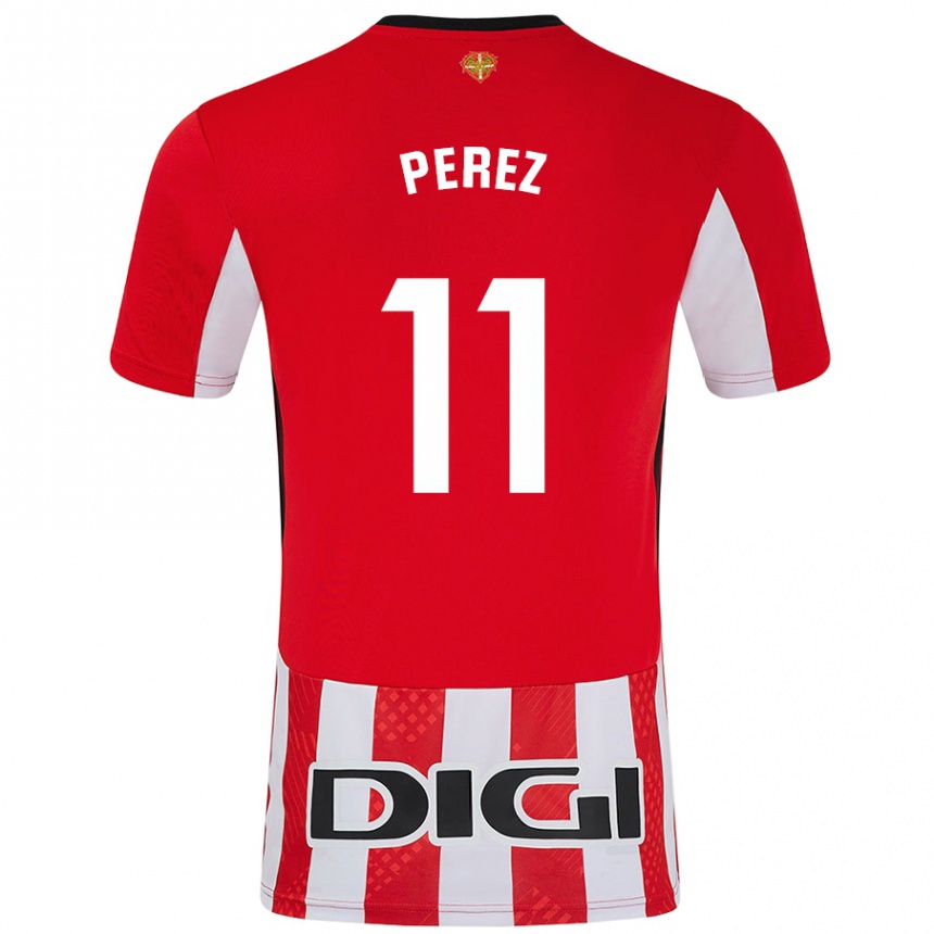 Enfant Football Maillot Adrián Pérez #11 Rouge Blanc Tenues Domicile 2024/25