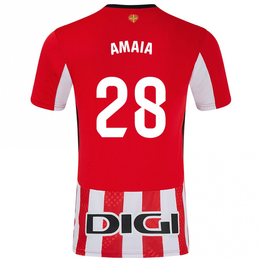 Enfant Football Maillot Amaia Martinez De La Peña #28 Rouge Blanc Tenues Domicile 2024/25