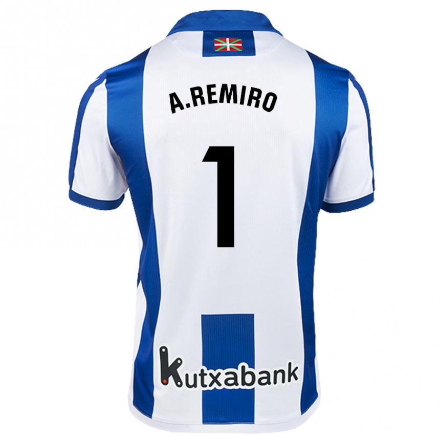 Enfant Football Maillot Álex Remiro #1 Blanc Bleu Tenues Domicile 2024/25