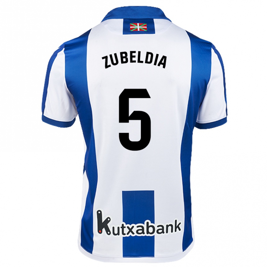 Enfant Football Maillot Igor Zubeldia #5 Blanc Bleu Tenues Domicile 2024/25