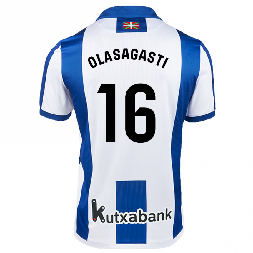 Enfant Football Maillot Jon Ander Olasagasti #16 Blanc Bleu Tenues Domicile 2024/25