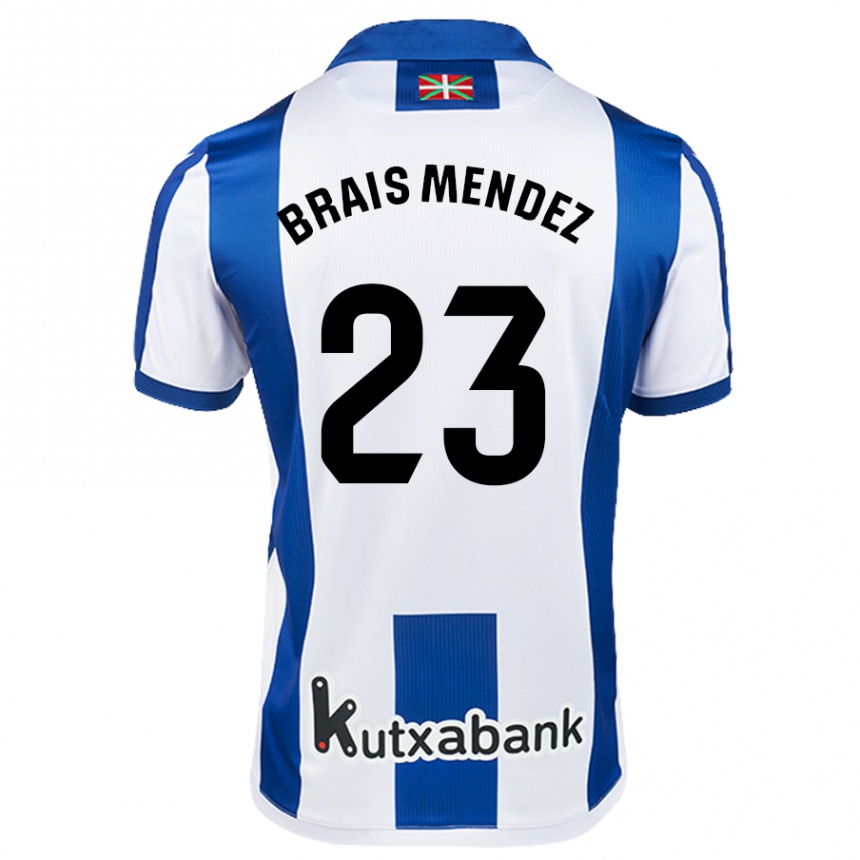 Enfant Football Maillot Brais Méndez #23 Blanc Bleu Tenues Domicile 2024/25