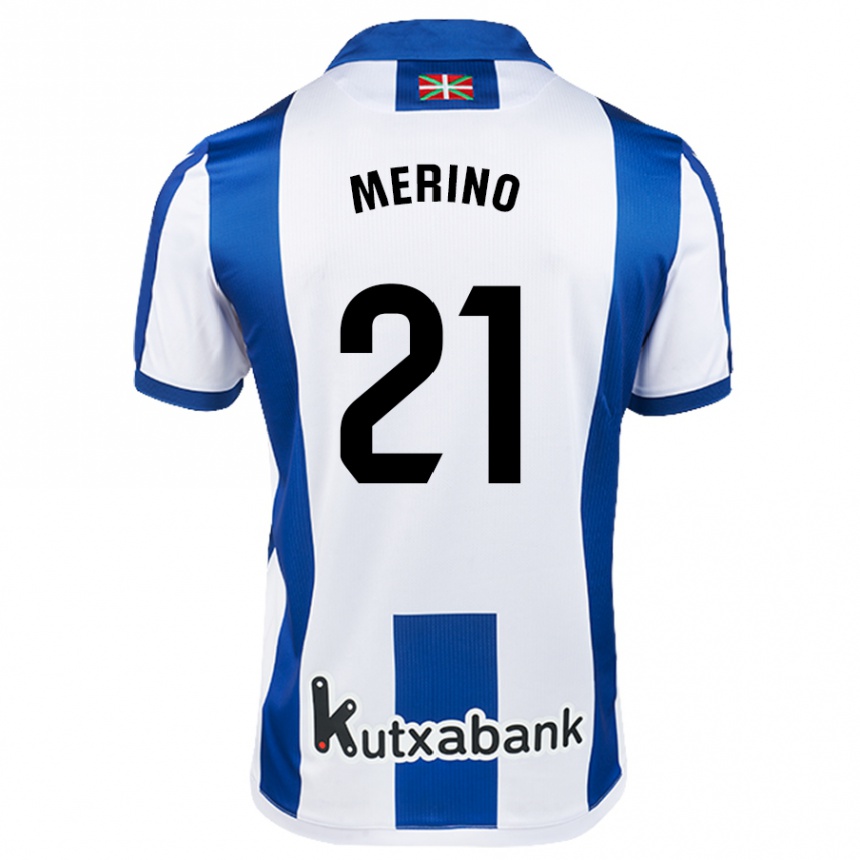 Enfant Football Maillot Jon Merino #21 Blanc Bleu Tenues Domicile 2024/25