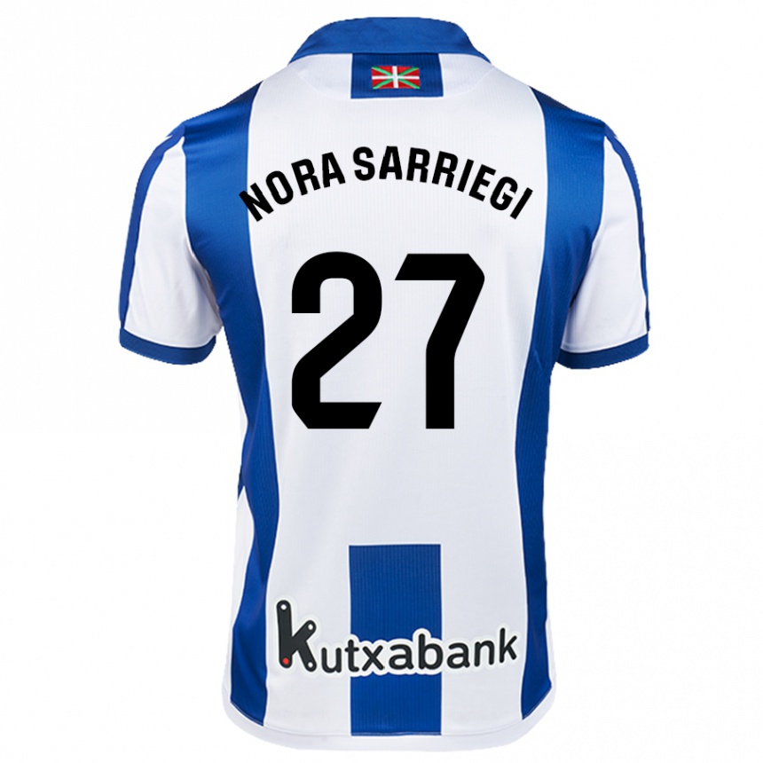 Enfant Football Maillot Nora Sarriegi Galdos #27 Blanc Bleu Tenues Domicile 2024/25