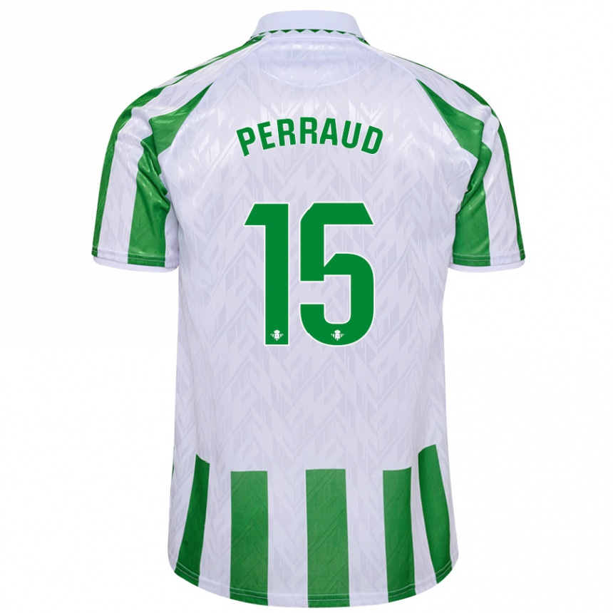 Enfant Football Maillot Romain Perraud #15 Rayures Vertes Et Blanches Tenues Domicile 2024/25