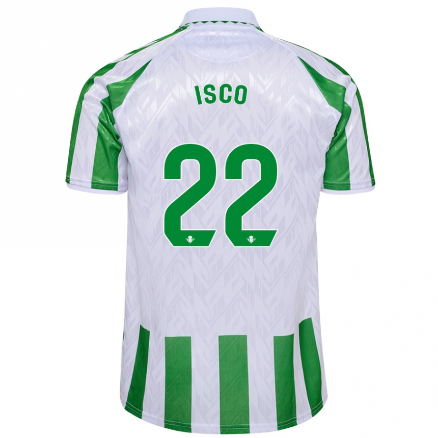 Enfant Football Maillot Isco #22 Rayures Vertes Et Blanches Tenues Domicile 2024/25