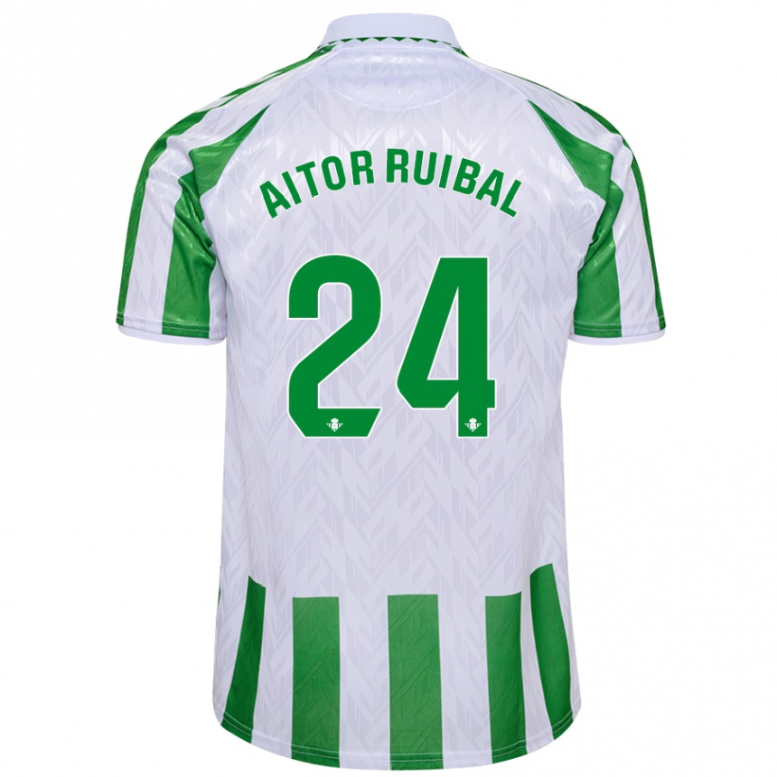 Enfant Football Maillot Aitor Ruibal #24 Rayures Vertes Et Blanches Tenues Domicile 2024/25