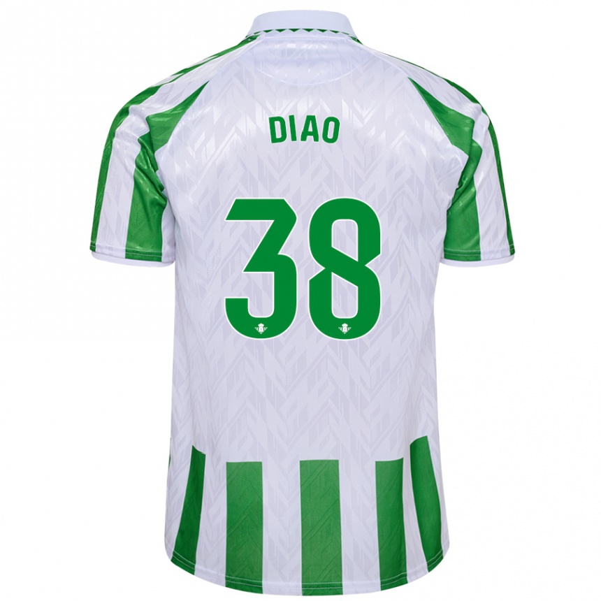 Enfant Football Maillot Assane Diao #38 Rayures Vertes Et Blanches Tenues Domicile 2024/25