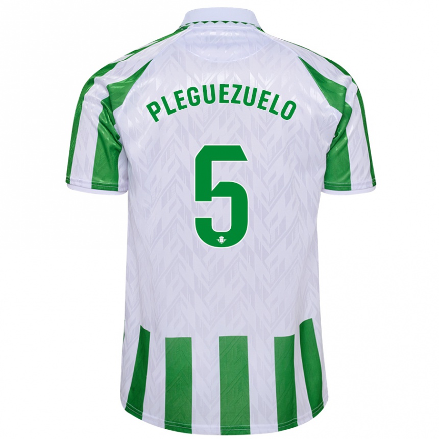 Enfant Football Maillot Xavi Pleguezuelo #5 Rayures Vertes Et Blanches Tenues Domicile 2024/25