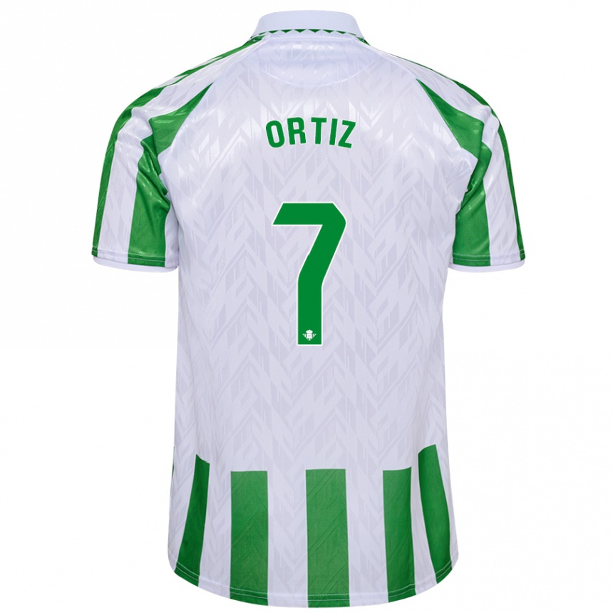 Enfant Football Maillot Ángel Ortiz #7 Rayures Vertes Et Blanches Tenues Domicile 2024/25