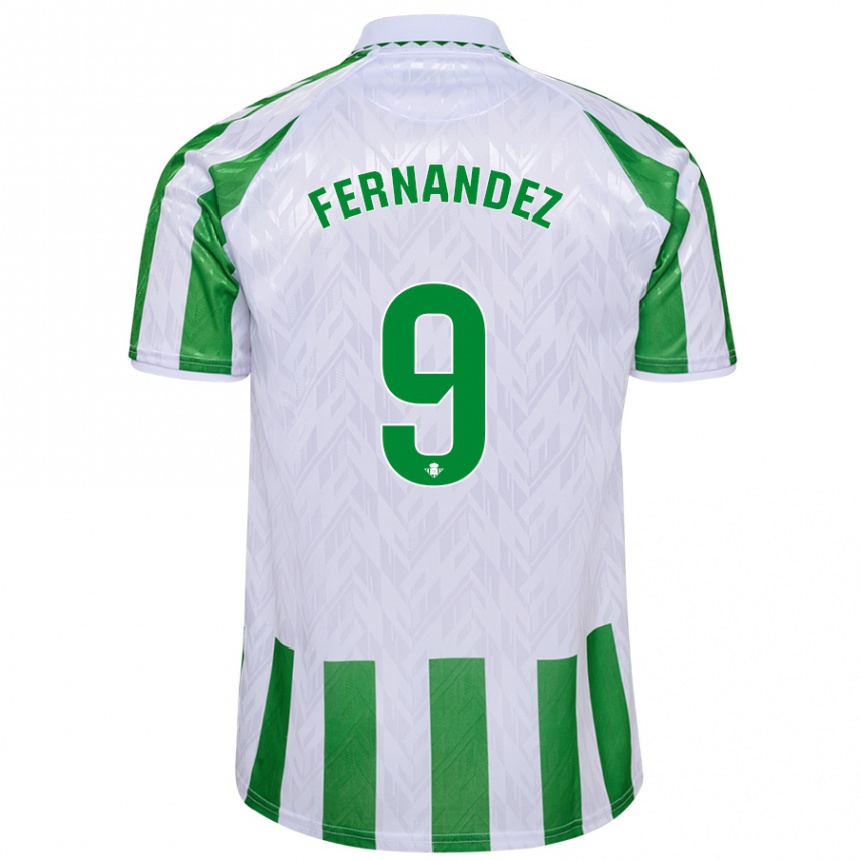 Enfant Football Maillot Marcos Fernández #9 Rayures Vertes Et Blanches Tenues Domicile 2024/25