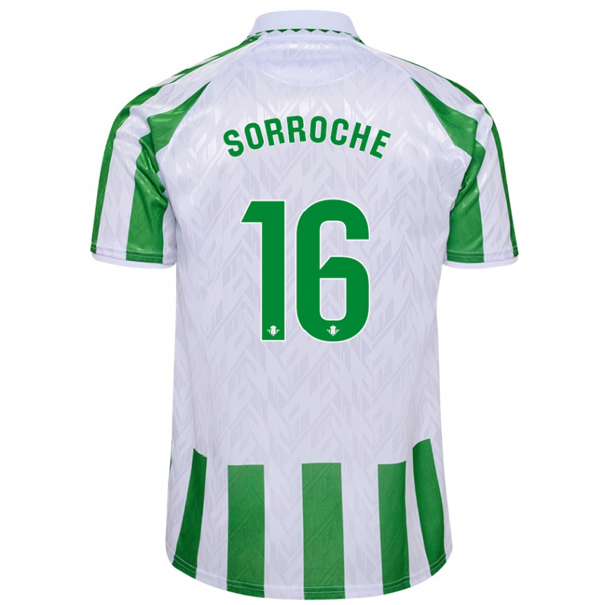 Enfant Football Maillot Ginés Sorroche #16 Rayures Vertes Et Blanches Tenues Domicile 2024/25