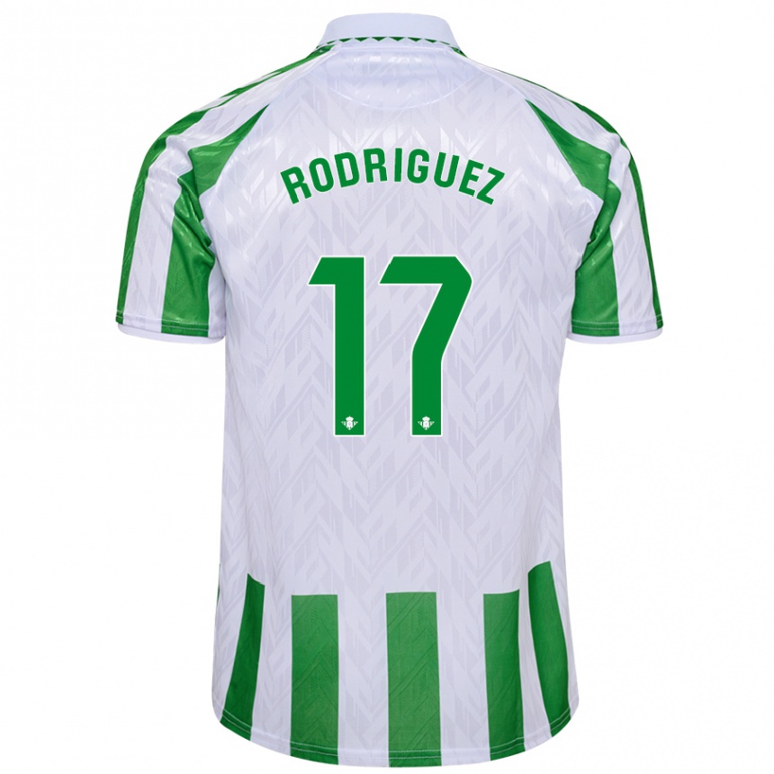 Enfant Football Maillot Jesús Rodriguez #17 Rayures Vertes Et Blanches Tenues Domicile 2024/25