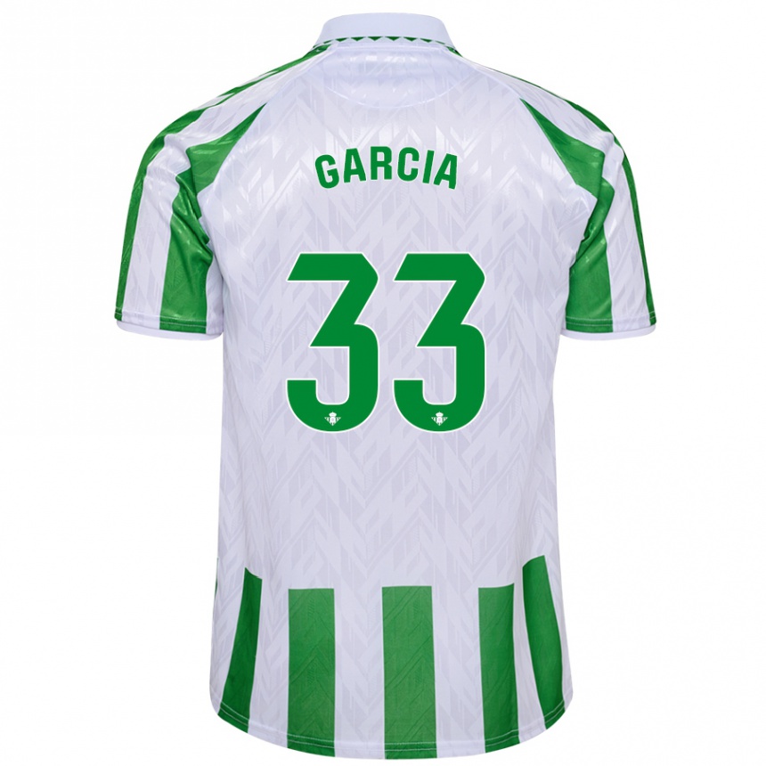 Enfant Football Maillot Pablo García #33 Rayures Vertes Et Blanches Tenues Domicile 2024/25