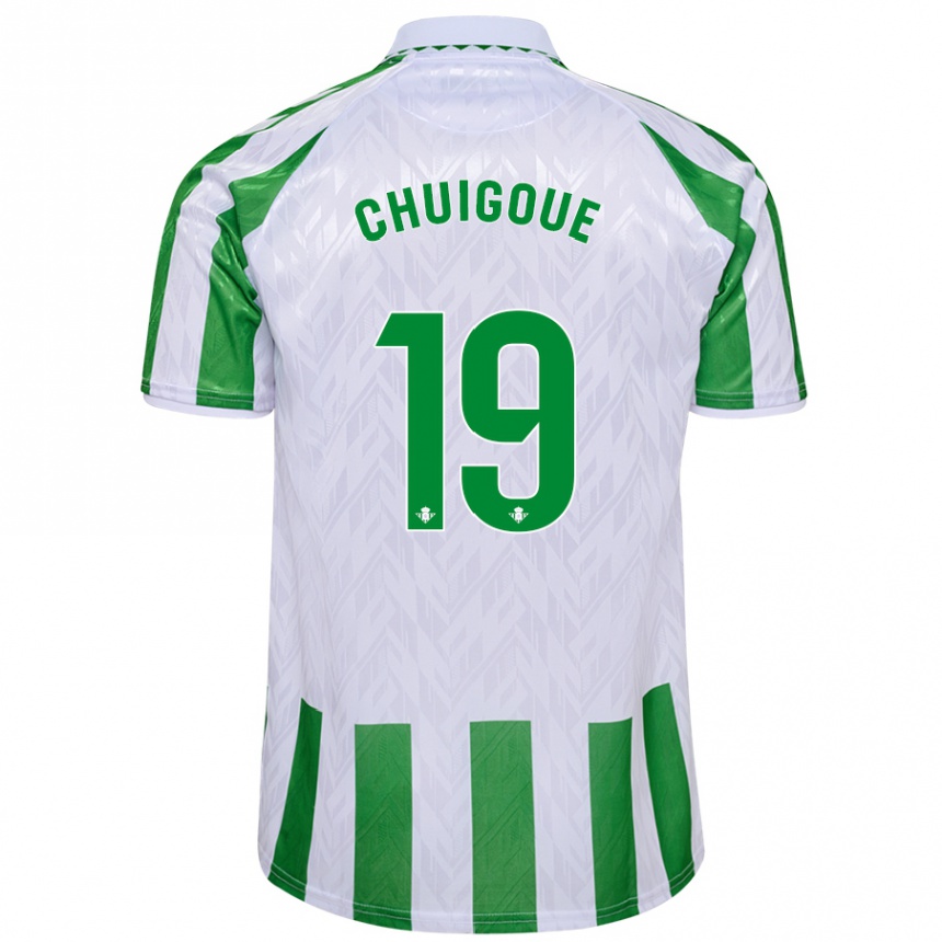 Enfant Football Maillot Dorine Chuigoué #19 Rayures Vertes Et Blanches Tenues Domicile 2024/25