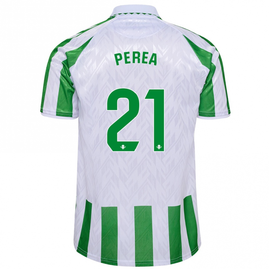 Enfant Football Maillot Paula Perea #21 Rayures Vertes Et Blanches Tenues Domicile 2024/25