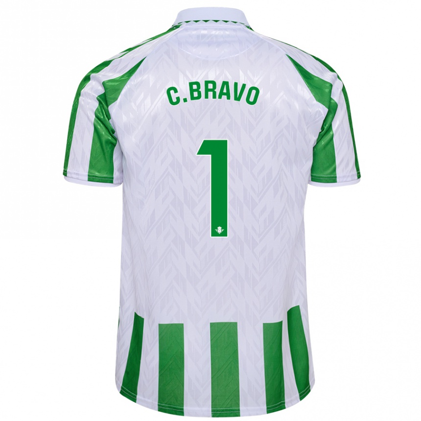 Enfant Football Maillot Claudio Bravo #1 Rayures Vertes Et Blanches Tenues Domicile 2024/25