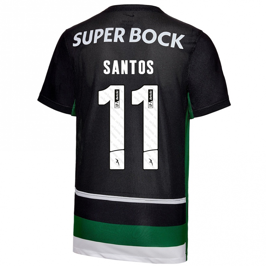 Enfant Football Maillot Nuno Santos #11 Noir Blanc Vert Tenues Domicile 2024/25