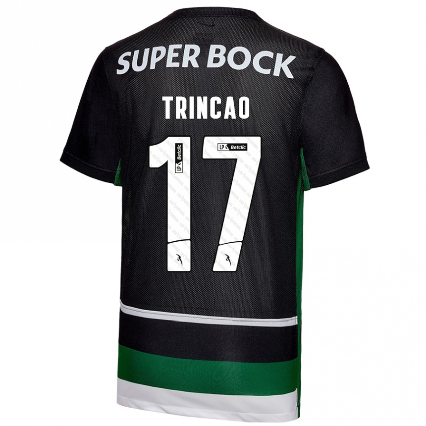 Enfant Football Maillot Trincão #17 Noir Blanc Vert Tenues Domicile 2024/25