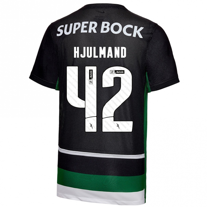 Enfant Football Maillot Morten Hjulmand #42 Noir Blanc Vert Tenues Domicile 2024/25