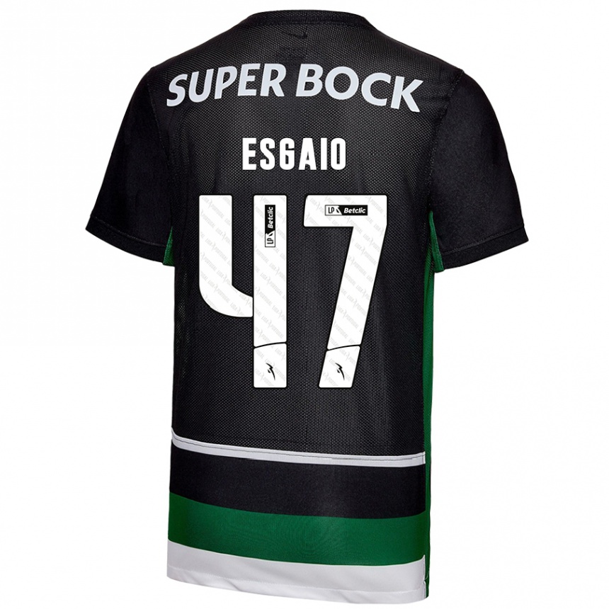 Enfant Football Maillot Ricardo Esgaio #47 Noir Blanc Vert Tenues Domicile 2024/25