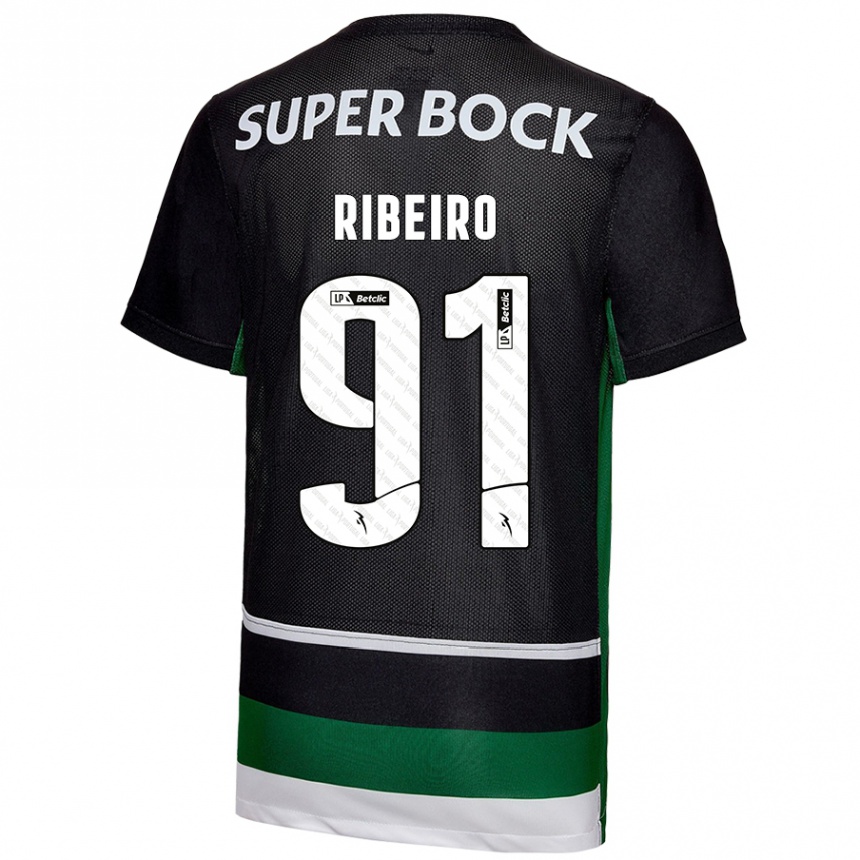 Enfant Football Maillot Rodrigo Ribeiro #91 Noir Blanc Vert Tenues Domicile 2024/25