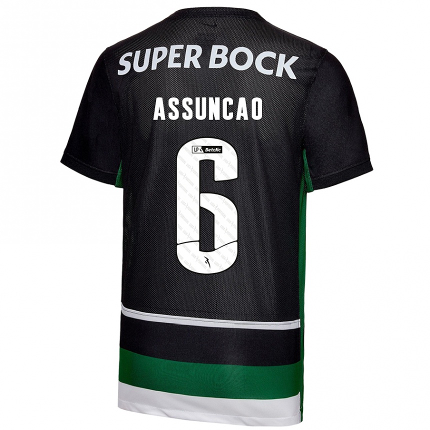 Enfant Football Maillot João Assunção #6 Noir Blanc Vert Tenues Domicile 2024/25