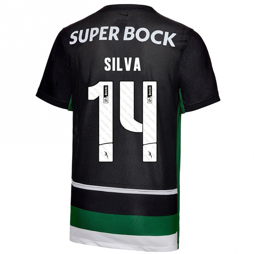 Enfant Football Maillot Guilherme Silva #14 Noir Blanc Vert Tenues Domicile 2024/25