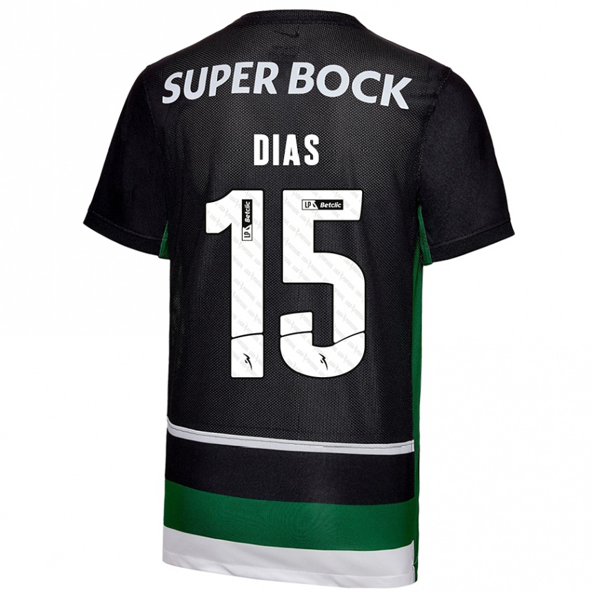 Enfant Football Maillot Rodrigo Dias #15 Noir Blanc Vert Tenues Domicile 2024/25