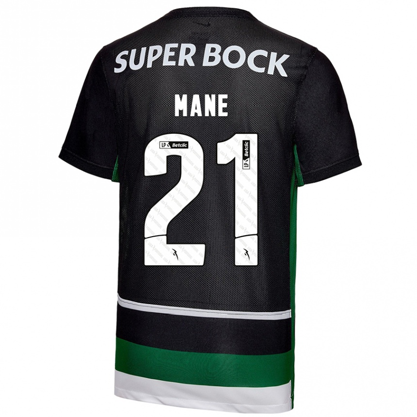 Enfant Football Maillot Isnaba Mané #21 Noir Blanc Vert Tenues Domicile 2024/25