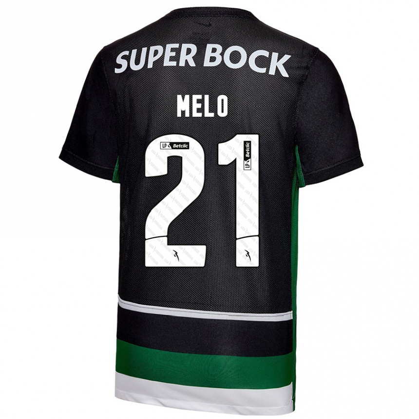 Enfant Football Maillot Gabriel Melo #21 Noir Blanc Vert Tenues Domicile 2024/25