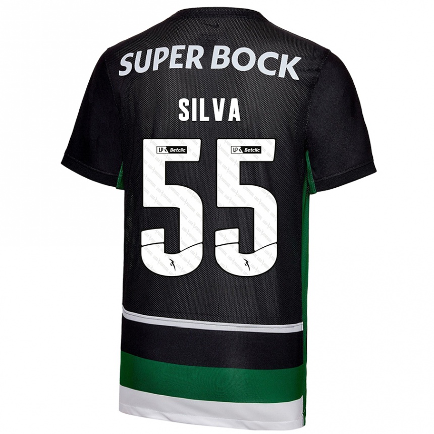 Enfant Football Maillot José Silva #55 Noir Blanc Vert Tenues Domicile 2024/25