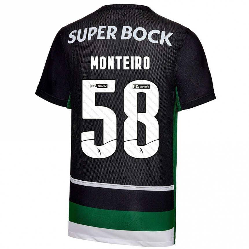 Enfant Football Maillot David Monteiro #58 Noir Blanc Vert Tenues Domicile 2024/25