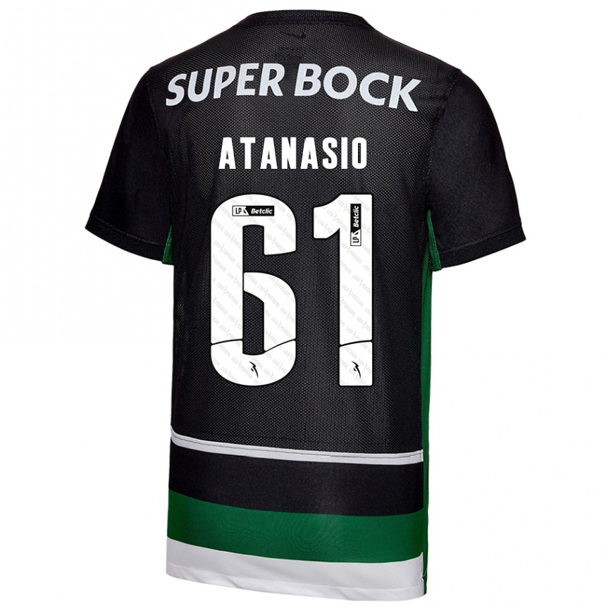 Enfant Football Maillot Atanásio #61 Noir Blanc Vert Tenues Domicile 2024/25