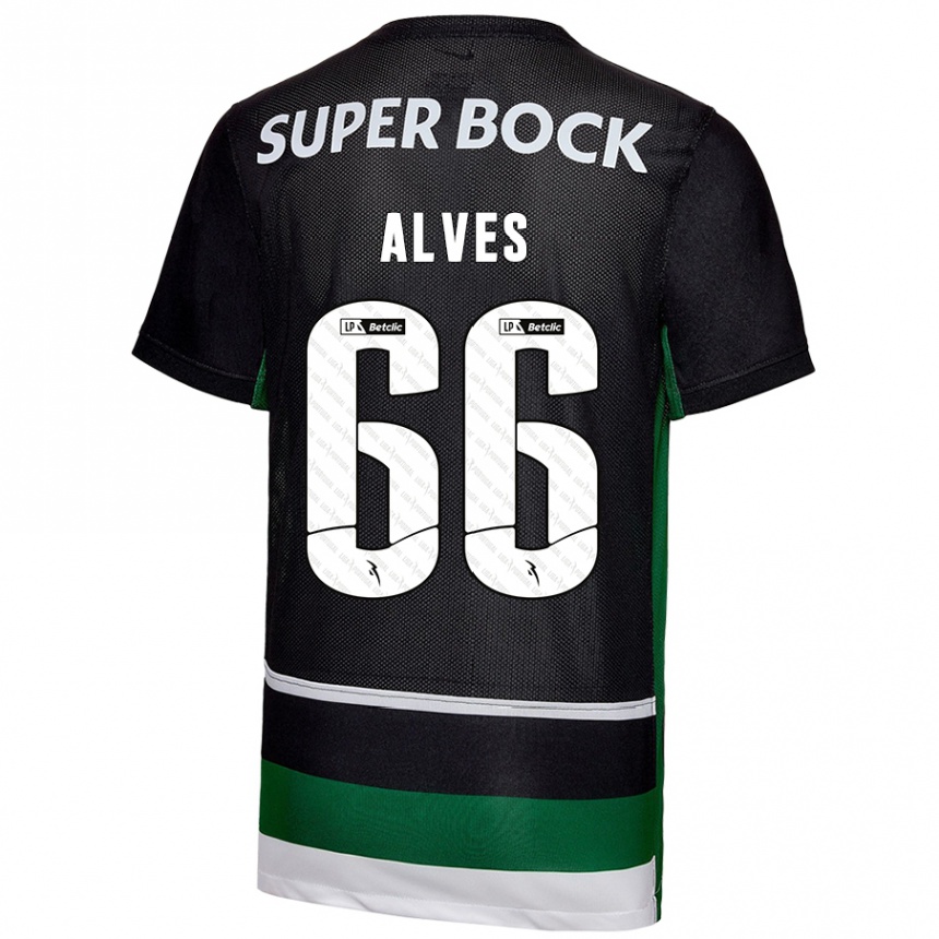 Enfant Football Maillot Miguel Alves #66 Noir Blanc Vert Tenues Domicile 2024/25