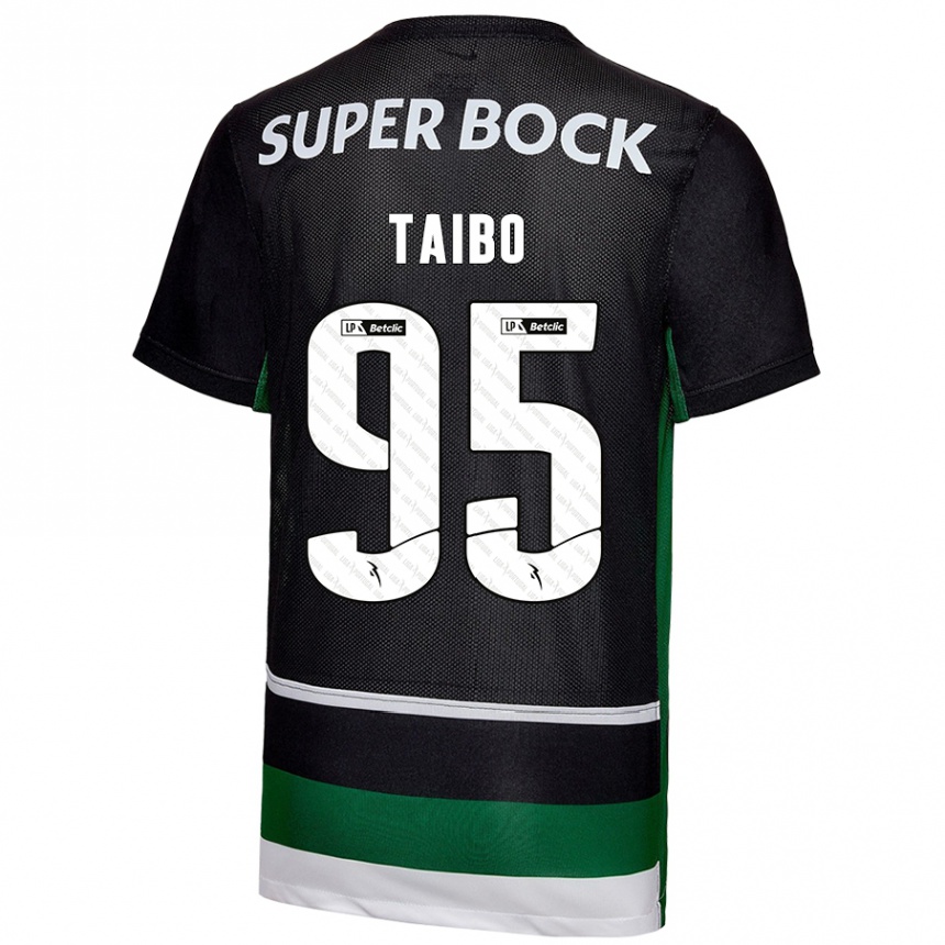 Enfant Football Maillot Lucas Taibo #95 Noir Blanc Vert Tenues Domicile 2024/25