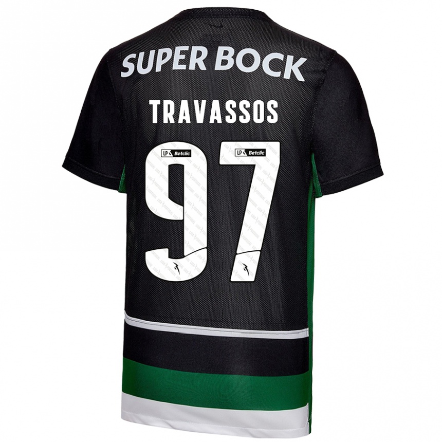 Enfant Football Maillot Travassos #97 Noir Blanc Vert Tenues Domicile 2024/25