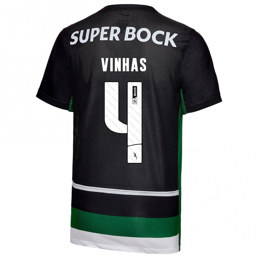 Enfant Football Maillot Gabriela Vinhas #4 Noir Blanc Vert Tenues Domicile 2024/25