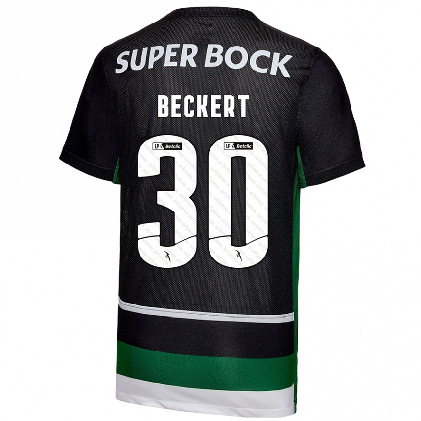 Enfant Football Maillot Carolina Beckert #30 Noir Blanc Vert Tenues Domicile 2024/25