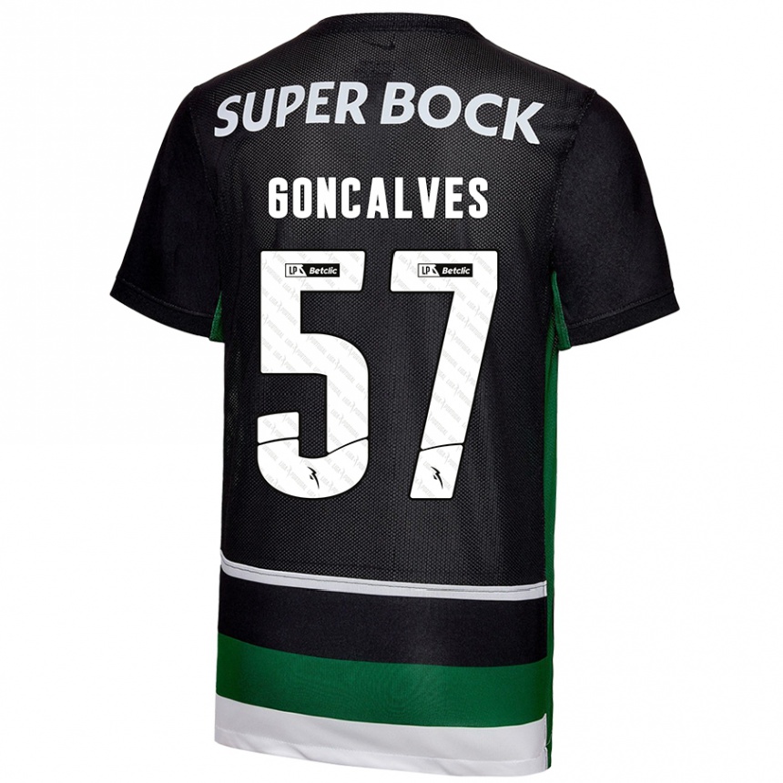 Enfant Football Maillot Inês Gonçalves #57 Noir Blanc Vert Tenues Domicile 2024/25