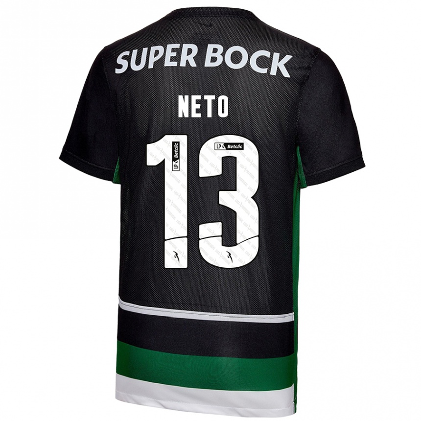 Enfant Football Maillot Luís Neto #13 Noir Blanc Vert Tenues Domicile 2024/25