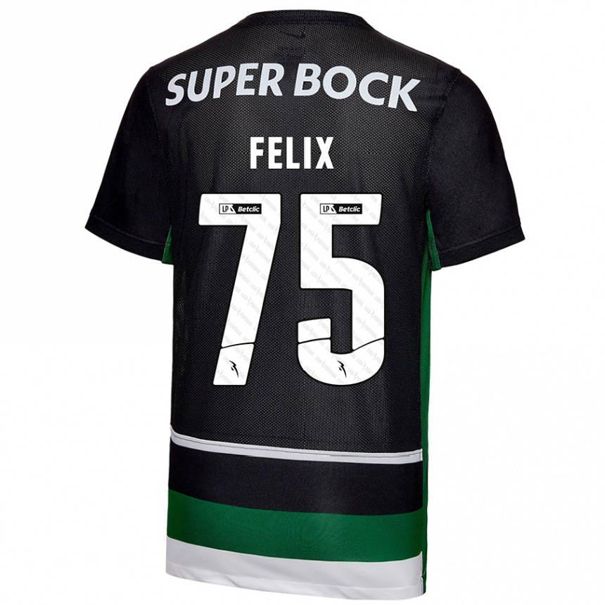 Enfant Football Maillot Vando Félix #75 Noir Blanc Vert Tenues Domicile 2024/25