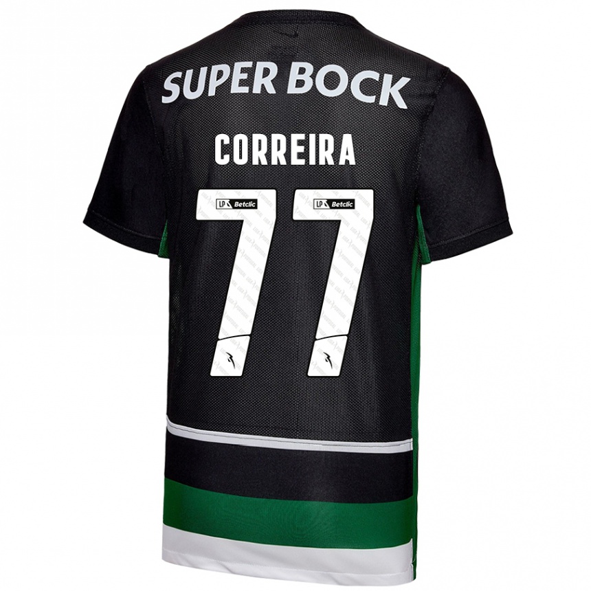 Enfant Football Maillot Alicia Figueiredo Lima Correia #77 Noir Blanc Vert Tenues Domicile 2024/25