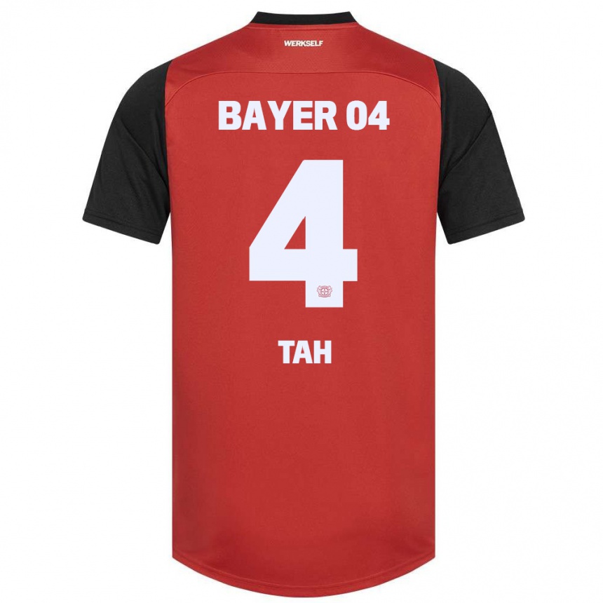 Enfant Football Maillot Jonathan Tah #4 Rouge Noir Tenues Domicile 2024/25