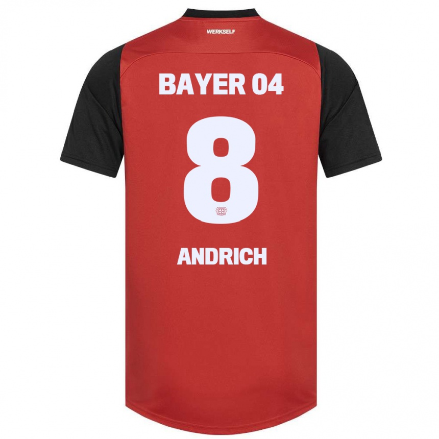 Enfant Football Maillot Robert Andrich #8 Rouge Noir Tenues Domicile 2024/25