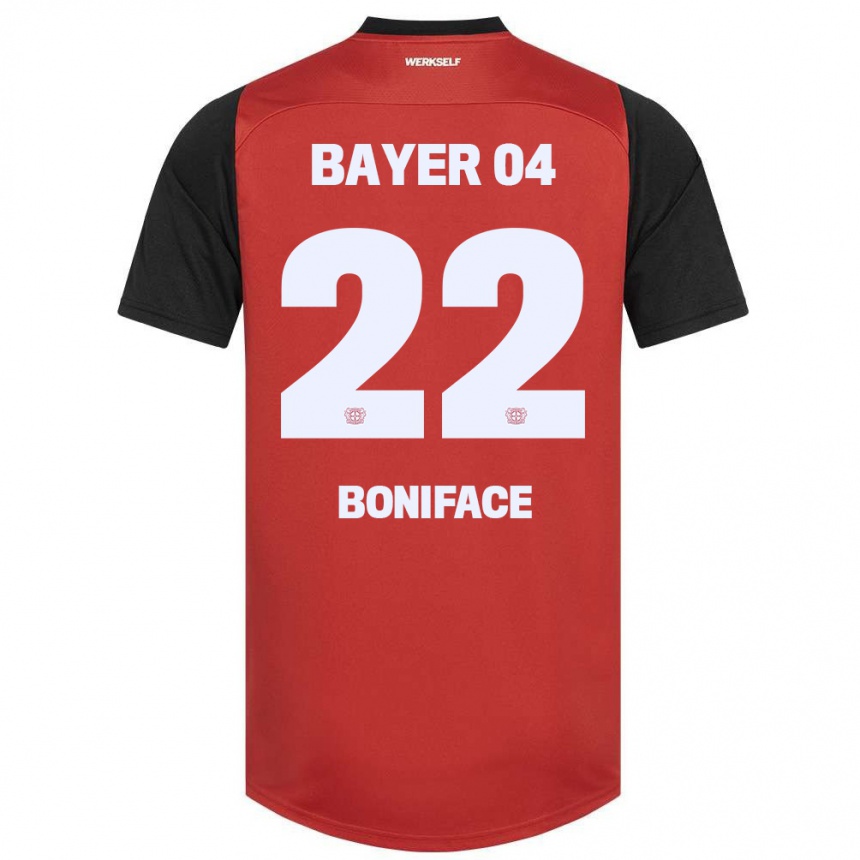 Enfant Football Maillot Victor Boniface #22 Rouge Noir Tenues Domicile 2024/25