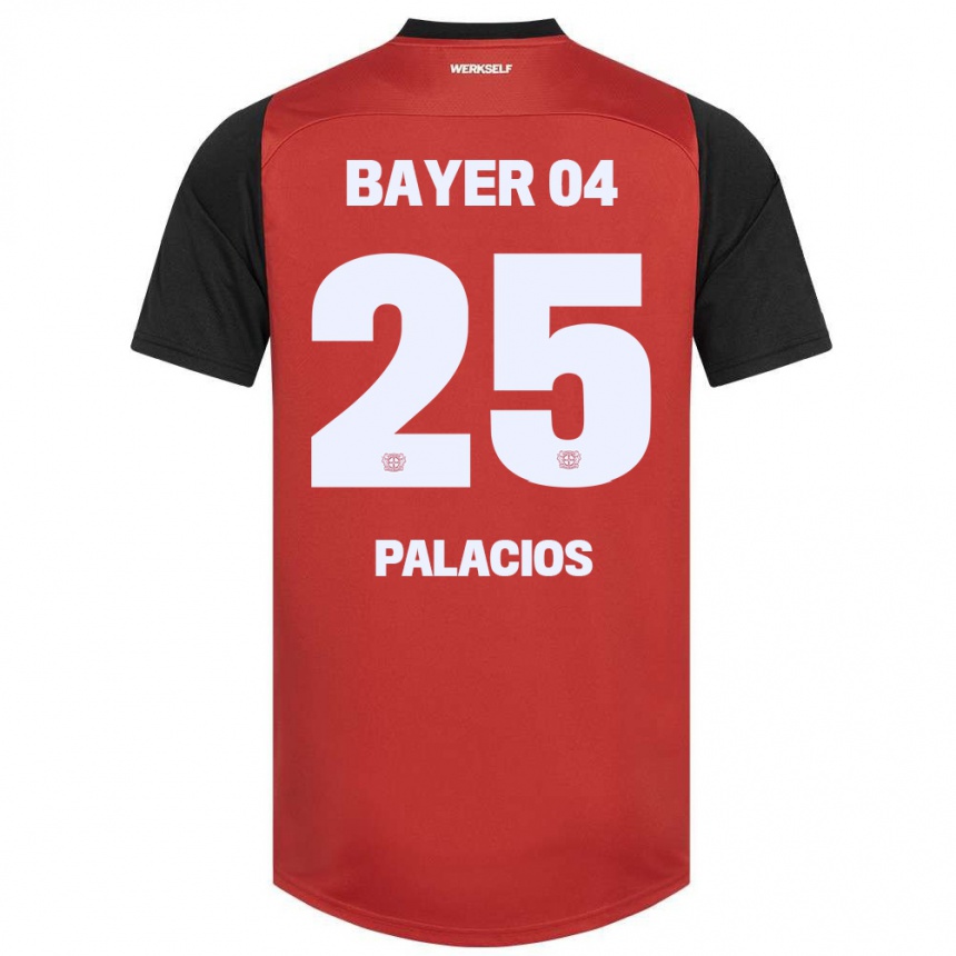 Enfant Football Maillot Exequiel Palacios #25 Rouge Noir Tenues Domicile 2024/25