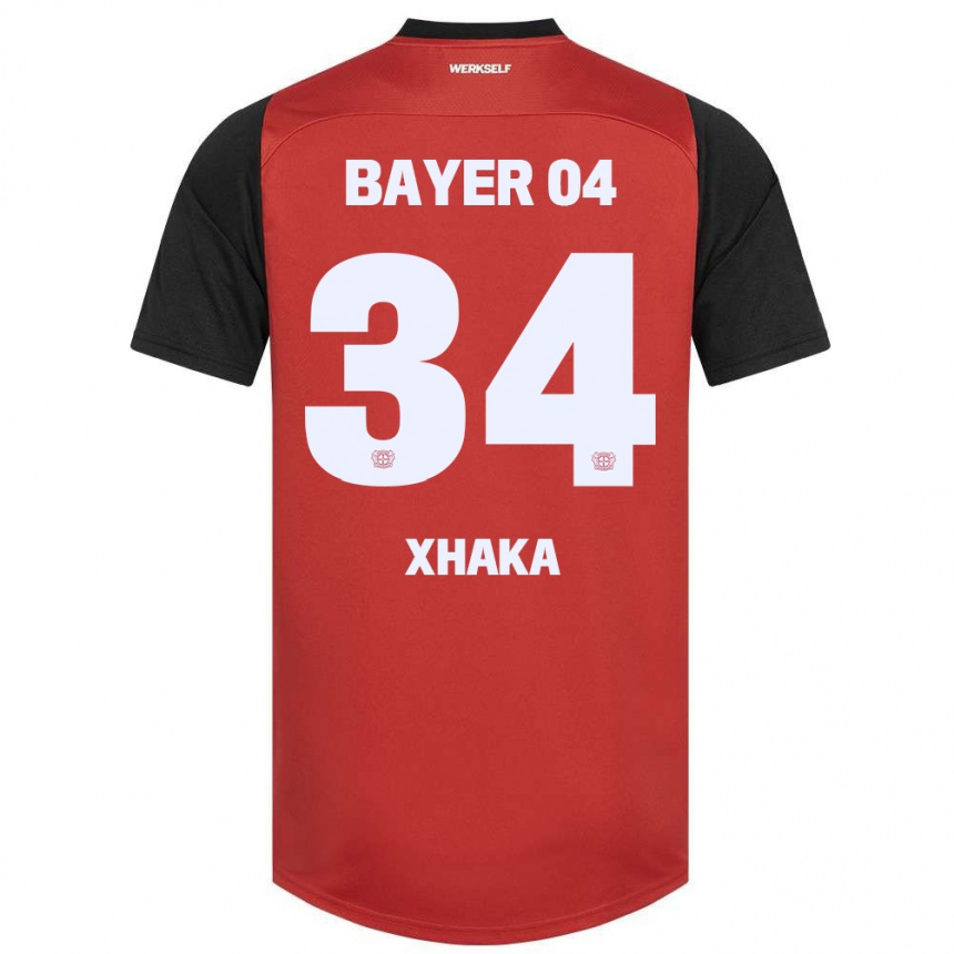 Enfant Football Maillot Granit Xhaka #34 Rouge Noir Tenues Domicile 2024/25